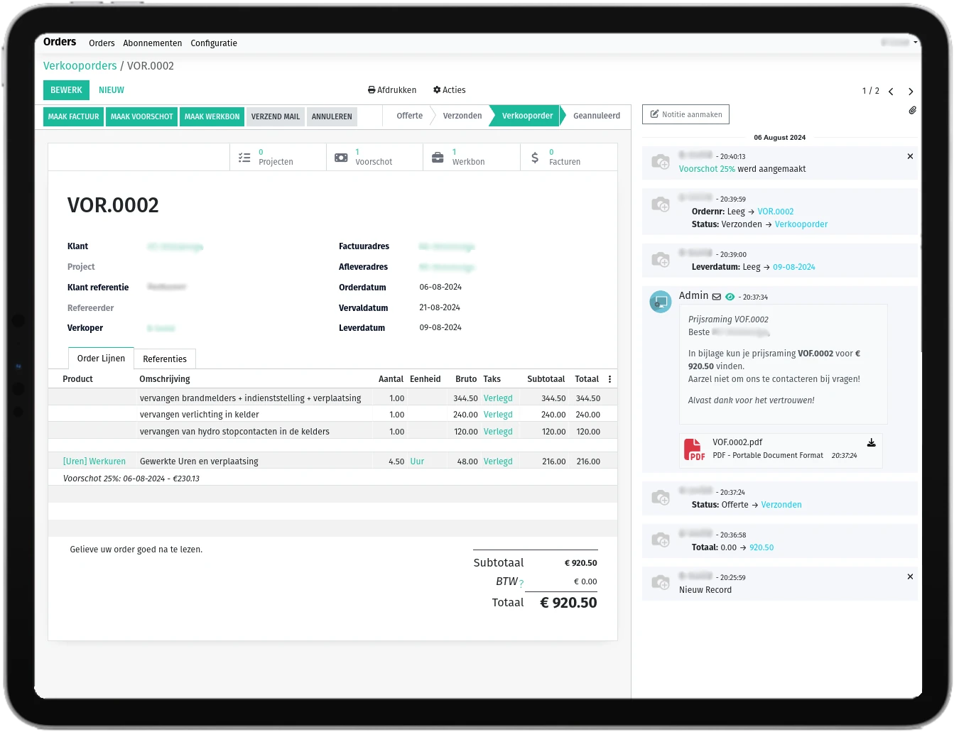 Screenshot van Pre-accounting: Digivak in actie